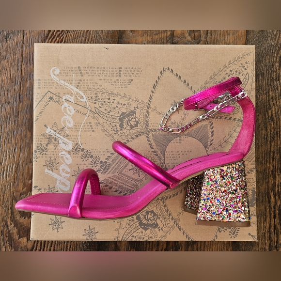 FREE PEOPLE Parker Chain Heel Magenta Metallic Size 38.5 - Picture 3 of 6